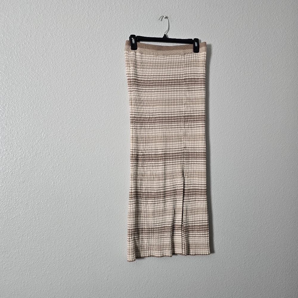 Beige Plaid Knit Maxi Skirt Sz L